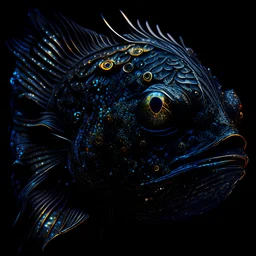 Portrait of a Humanoid fish Hyperdetailed hyper realistic dark fantasy intricate background complex lighting scales