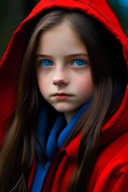 Девушка, 13 лет, Неми, тёмные волосы, голубые глаза, красная кофта