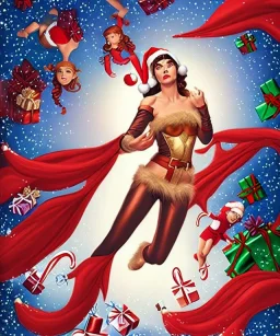 woman elve. Christmas scene. poster. marvel comic.