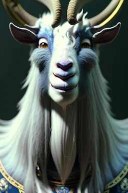 award winning portrait of a male anthropomorphic goat long black hair. character design by cory loftis, fenghua zhong, ryohei hase, ismail inceoglu and ruan jia. unreal engine 5, artistic lighting, highly detailed, photorealistic, fantasy