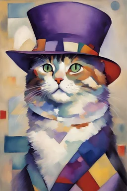 Portrait of a cat with purple big hat, by Kandinsky, Kandinsky's art and painting style