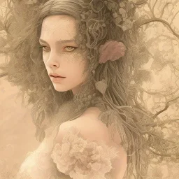 Portrait of beautiful girl, plant, metal, feathers, Dryad, fae, sidhe, ominous, nature, plants, wildflower, facepaint, dnd character portrait, intricate, oil on canvas, masterpiece, expert, insanely detailed, 4k resolution, retroanime style, cute big circular reflective eyes, cinematic smooth, intricate detail , soft smooth lighting, soft pastel colors, painted Renaissance style,bokeh, 800mm lens