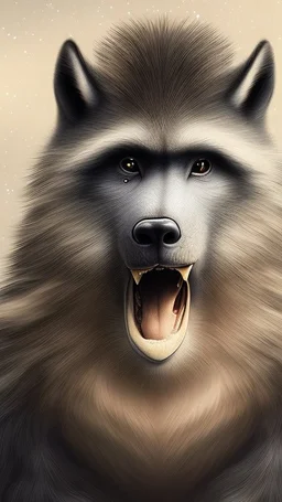 Une créature a l'aspect général d'un primate avec une tête de loup. Son pelage est blanc neige. Il est aveugle et possède un long museau