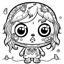 create a 2d black outline, "cute kawaii zombie coloring book for kids", coloring page, low details design, black contour, coloring page design, simple background, colorful , card style, coloring page for kids, white background, sketch style,