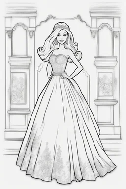 outline art for kids barbie coloring pages with barbie , no gowns, no background, sketch style, full body, only use outline, mandala style, clean line art, white background, no shadows and clear and well outlined. should look exactly like barbie