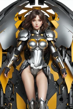 Front view excited realistic HD photograph,beautifull angel mechines,realistic photo beautiful anime digital human anime woman,full body,mechanical armor silver chromecast shine.style: details digitalphoto