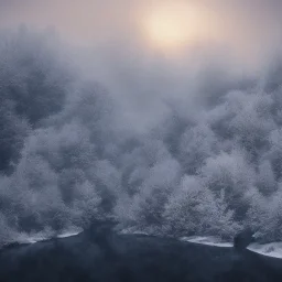 winter landscape, ice field, dream, dreamlike, foggy