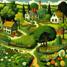 A garden in a small green town painted by Edward Hicks