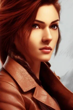 pristine full face portrait of beautiful natural scarlet jonhson, au naturel, sexy, smirking, intricate, elegant, detailed light brown eyes, leather jacket, digital painting, artstation, concept art, smooth, sharp focus, illustration, pivot on face, art by omar ortiz