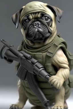 pug soldier with rilfe M4 with helmet realistic