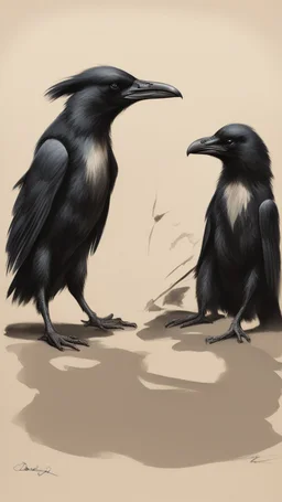 crow badger duellants, with distinct shadow on paper, signed by a master