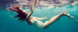 woman reaching the surface of the ocean