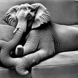 elephant sleeping on sofa