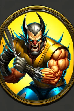 wolverine from marvel with claws out animated inside a medalion