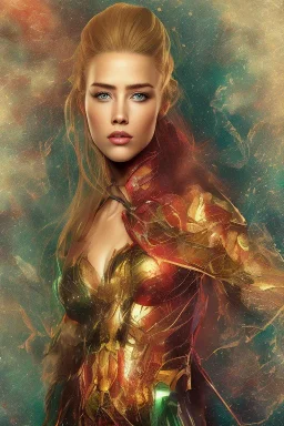 portrait head Amber Heard Aquaman red dress curly red hairs in the green sea