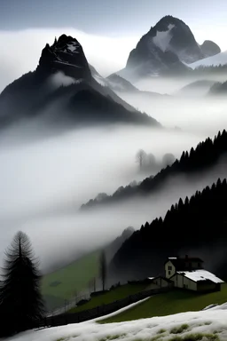 Winter fog crawls over Wasserflue mountain located in northern Switzerland.