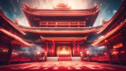 buddha tooth relic temple in singapore, in an atmospheric, modern digital art with lens flares