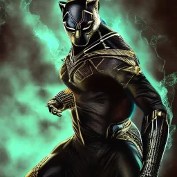 Fantasy, Nigeria rapper olamide badoo as black panther, heroic, award winning, insanely detailed, sunlit, realistic, ocean,acrylic paint, 8k resolution, hdr, trident