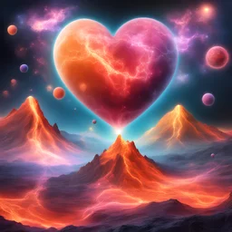 3D hearts and Stars and Bubbles, heart-shaped, electrifying, close-up, portrait the universe, double exposure shadow of the ghost, Invisible, poignant, extremely colorful, Dimensional rifts, multicolored lightning, outer space, planets, stars, galaxies, fire, explosions, smoke, volcanic lava, Bubbles, craggy mountain peaks the flash in the background, 32k UHD, 1080p, 1200ppi, 2000dpi, digital photograph, heterosexual love, speedforce