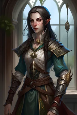 female high elf, dark eyes, dark hair