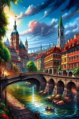 fantasy beautiful drawings of basel, switzerland