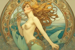 a beautiful mermaid with jewels elegant extremely detailed very attractive beautiful dynamic lighting colourful Alphonse Mucha