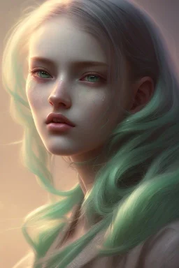 girl, cute, beautiful, long eyelashes, green hair, rainbow high Jade Hunter, head and shoulders portrait, 8k resolution concept art portrait by Greg Rutkowski, Artgerm, WLOP, Alphonse Mucha dynamic lighting hyperdetailed intricately detailed Splash art trending on Artstation triadic colors Unreal Engine 5 volumetric lighting