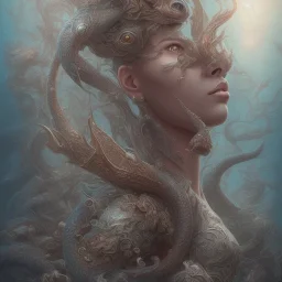 sango fantasy, fantasy magic, intricate, sharp focus, illustration, highly detailed, digital painting, concept art, matte, artgerm and paul lewin and kehinde wiley, masterpiece sexy lips Asian afro lips black African lady body mermaid Dragon fish head silver space lady sea under water mermaid pretty