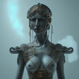 a greek marmor statue of a woman, steam punk, scary, horror, realistic, made in octane, cinematic, movie, CGI, ultra-realistic, extremely detailed octane rendering, 8K, VRAY Super Real ar 2:3, dof photorealistic futuristic 50mm lens hard lighting dark gray tintype photograph, realistic lighting, sephia colors