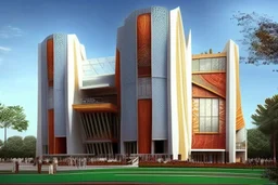 Worlds best building design for a college campus. Unique and brilliant architectural design. Use Indian hindu style mixed.