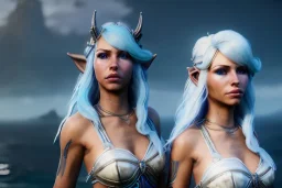 [Sea Elf] [Maormer] Hero Queen with [white hair] and [blue skin] on a [ship] with crew [fantasy] [realism] [Elder scrolls]