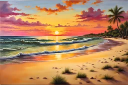 1970s vintage sunset beach, professional photography, colorful, realistic painting