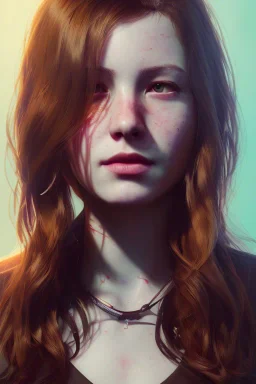 emma whatson, head and shoulders portrait, 8k resolution concept art portrait by Greg Rutkowski, Artgerm, WLOP, dynamic lighting hyperdetailed intricately detailed Splash art trending on Artstation triadic colors Unreal Engine 5 volumetric lighting, long hair, brown eyes