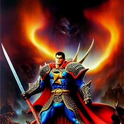 portrait oil on canvas, Berserk Guts with berserker armor ,comic book cover, mystical colors,insanely detailed,realistic,intrincate detail, 16k resolution, masterpiece,Frank Frazetta,Alex Horley, Simon Bisley.