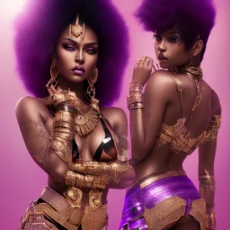 full body shot, masterpiece, best quality, black skinned, sparkling eyes, fluorescent skin,purple-dark makeup, gangsta style , highly detailed body, sun light, 4K, RAW, depth of field, high contrast, realistic details, 24mm