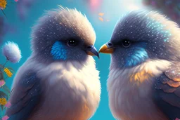 Very fluffy bird couple love, flora, in sparkling sunshine Weight:1 detailed matte painting Weight:0.9