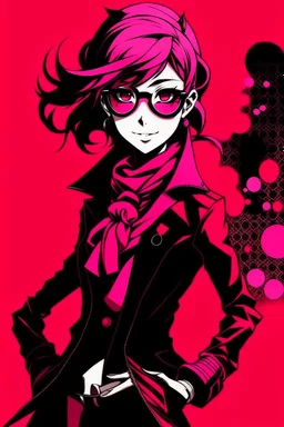 persona 5 style background and pink character