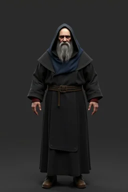 russian monk for a horror , 3d model for a videogame, template, full-length, front face, model, 3d