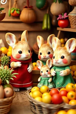 un sylvanian familie en un mercado mexicano vendiendo frutas