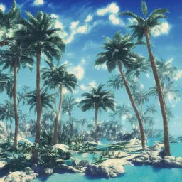 1980's aesthetic vaporwave palm trees with airplane