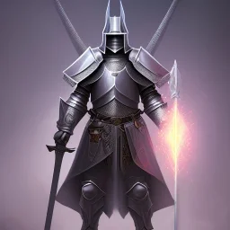 dnd, knight, paladin, aura of holy power, dnd race, aasimar, dark knight, sword, heavy armor, mask of mandalor, wings aasimar, magic, hyper-realistic, hyper-detalisation, rtx