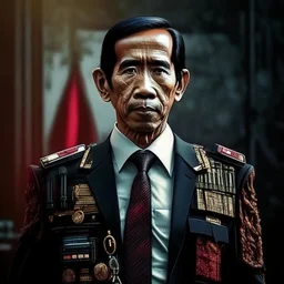 Joko Widodo The president of Republic Indonesia in militiary cyberpunk style