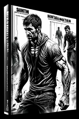 white skin man , book cover design reflecting the journey of a young, ex-boxer fighting immigrant with a heavy past and long path of challenges. The design captures his hopeful spirit amidst adversity, portrayed in a modern setting with a black and white color scheme that adds depth and emotion to his character.