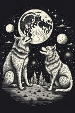 a lost cat and a wolf howling at the moon