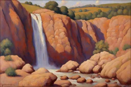 Sunny day, rocks, waterfalls, rocky land, mountains, friedrich eckenfelder and georges lemmen impressionism paintings