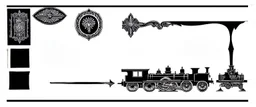 decorative corner elements(top left and bottom right) inspired by steam locomotive railroad and engraved stamps. antique printing