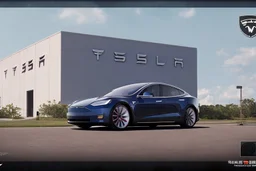 A Tesla 'Model S' is parked, in the 'Kennedy Space Center' in Florida. (CINEMATIC, WIDE ANGLE LENS, PHOTO REAL)