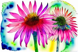 Create a surreal abstract watercolor and ink painting of an Echinacea in a garden. In the style of Paul Klee, Picasso, Matisse. Geometric. Map like qualities. Modifiers: elegant intricate beautiful high detail high definition crisp quality colourful zentangle