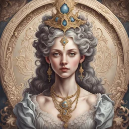 The amulet protects her from all sins committed against her., in rococo art style