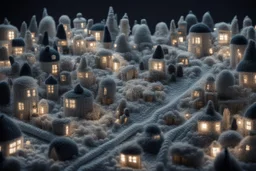 knitted city at night in moonlight